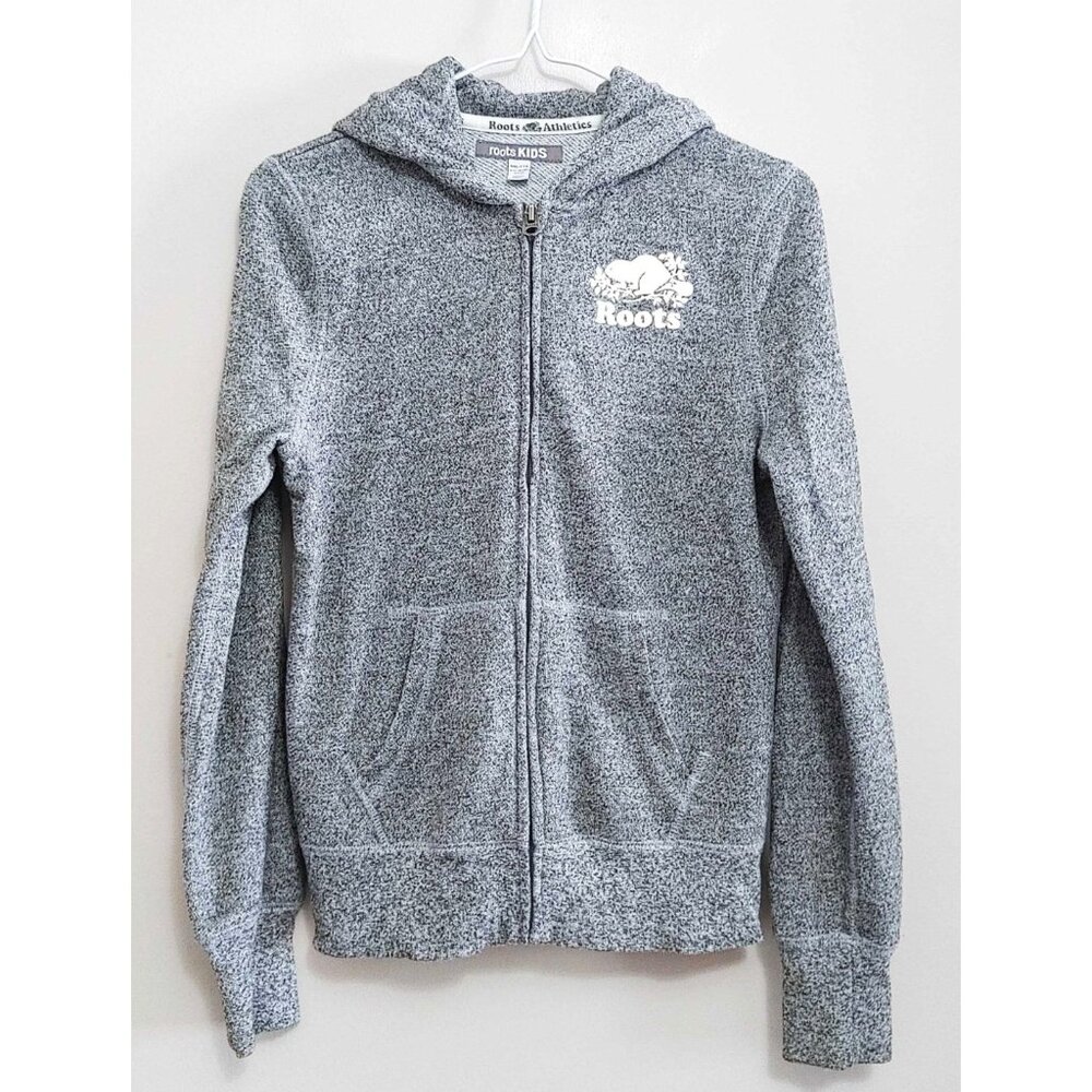 Roots Kids Full Zip Up Hoodie Sweatshirt Gray Beaver Logo Size XXL (13-14 Years)